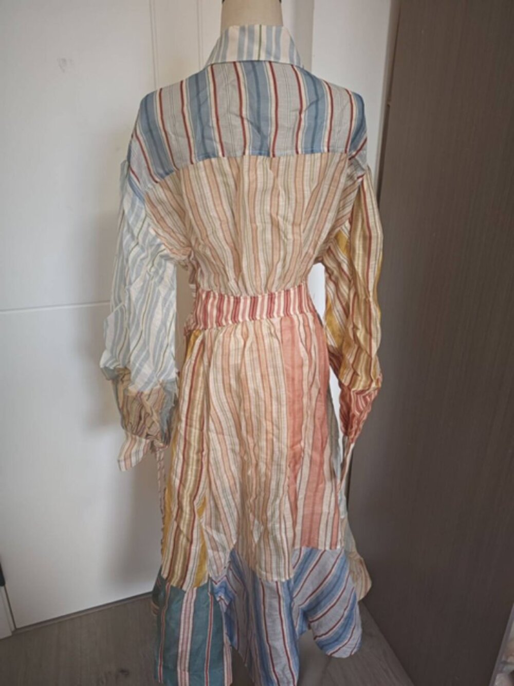 Zimmermann Spliced Stripe Linen Silk Button Front Maxi Dress Belted - Picture 4 of 10